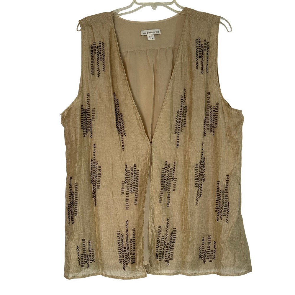 Coldwater Creek Size Large 14-16 Tan Beaded Sleeveless Knit Top Y2K Boho